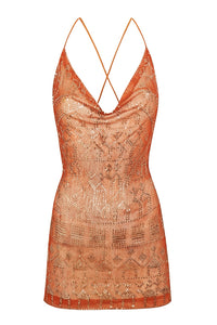 1920's Egyptian Dark Orange Mini Dress