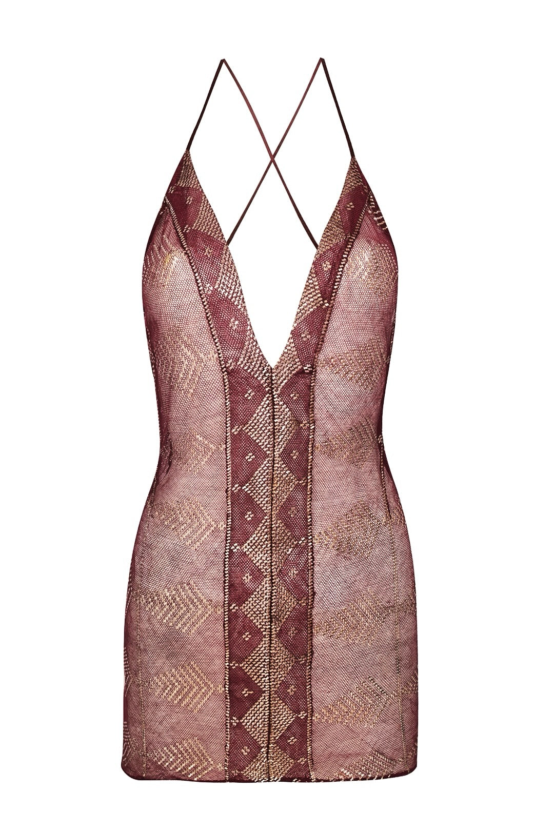 1920's Egyptian Red V Neck Mini Dress