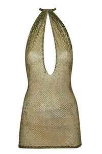 1920's Egyptian Dark Olive Halter Mini Dress