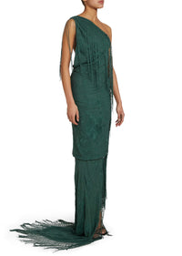 Demi-Couture Piano Shawl Gown - Emerald