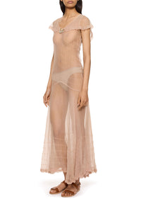 1930s Dusty Pink Sheer Dress with Rosette
