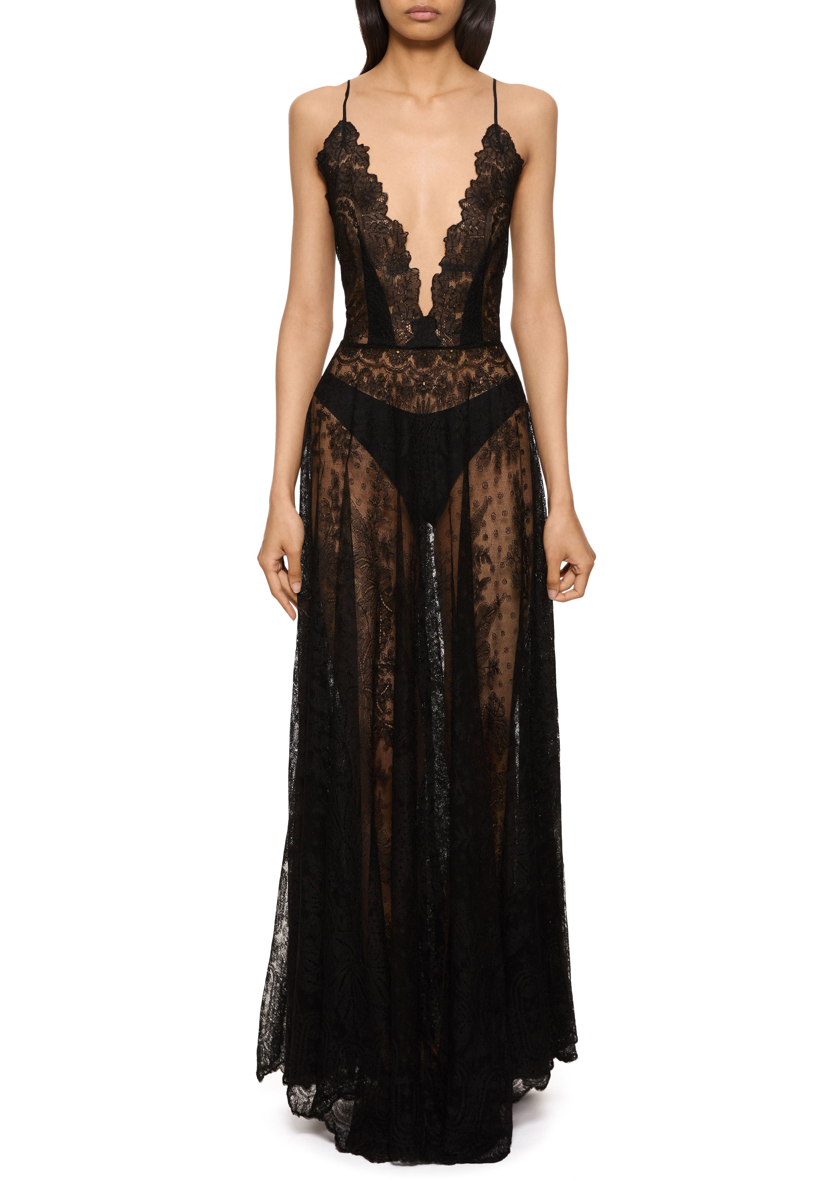 AMERI　Vintage　Antique Lace Dress / Black LACE DRESS WITH SPLIT – Alessandra Rich