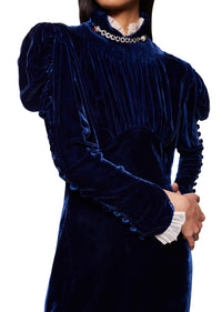 1930s Deep Navy Blue Velvet Dress