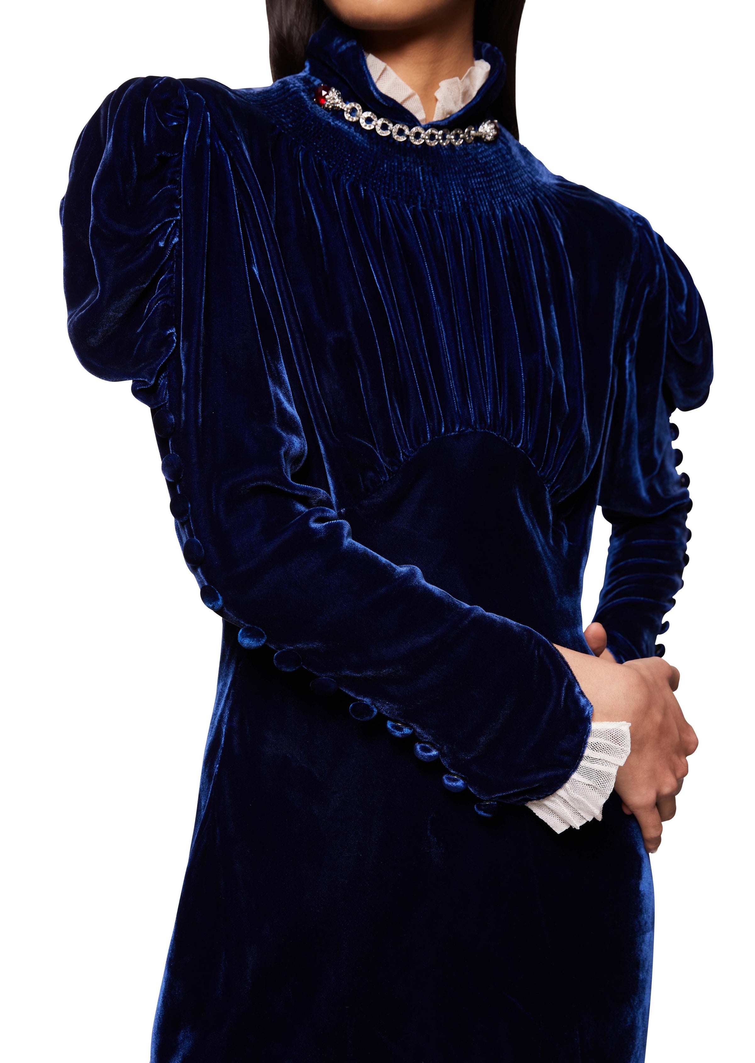 1930s Deep Navy Blue Velvet Dress