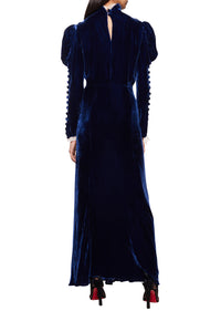 1930s Deep Navy Blue Velvet Dress