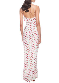 Esperanza Long Dress in Ivory Red Polka Dot
