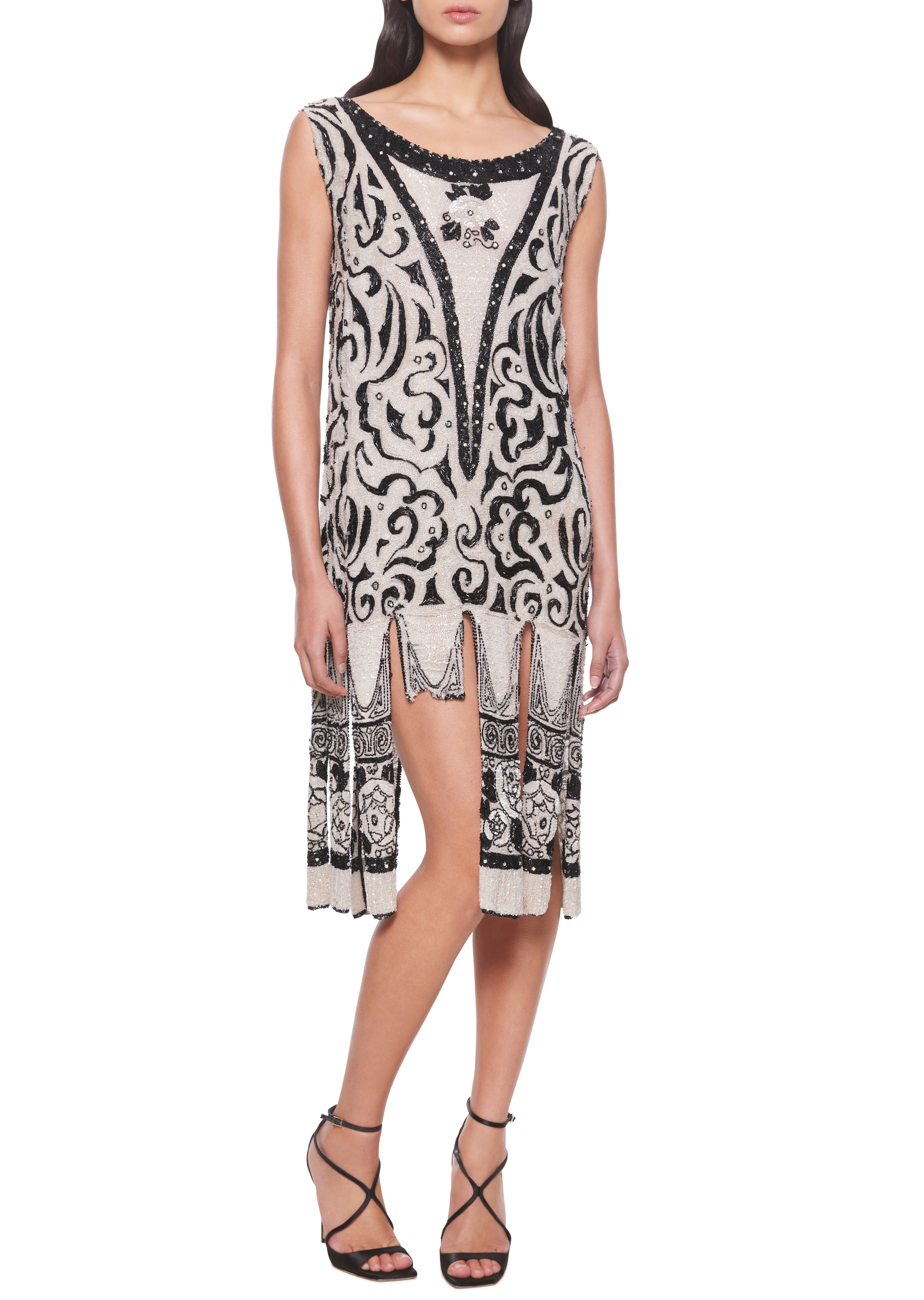 ワンピース vintage hand embroidered dress 1920s Hand Beaded Swirl Patterned Fringe Dress – Annie's