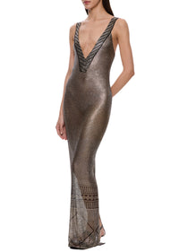 1920s Black V Neck Egyptian Gown