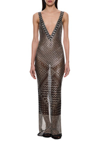 1920s Geometric Black Egyptian Gown