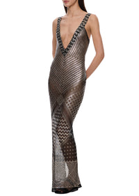 1920s Geometric Black Egyptian Gown