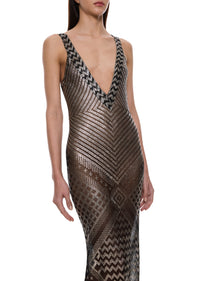 1920s Geometric Black Egyptian Gown