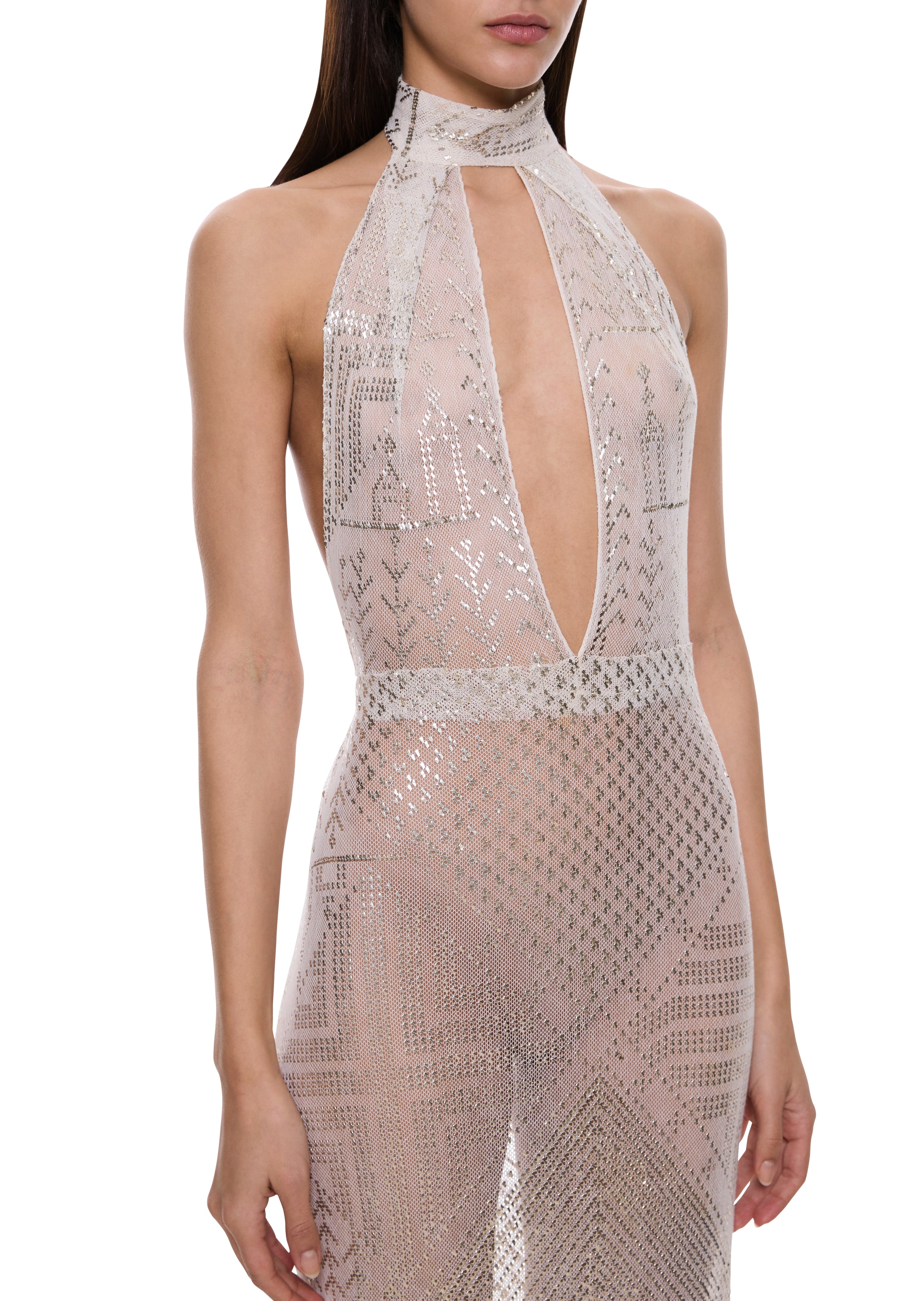 1920s White & Silver Egyptian Gown