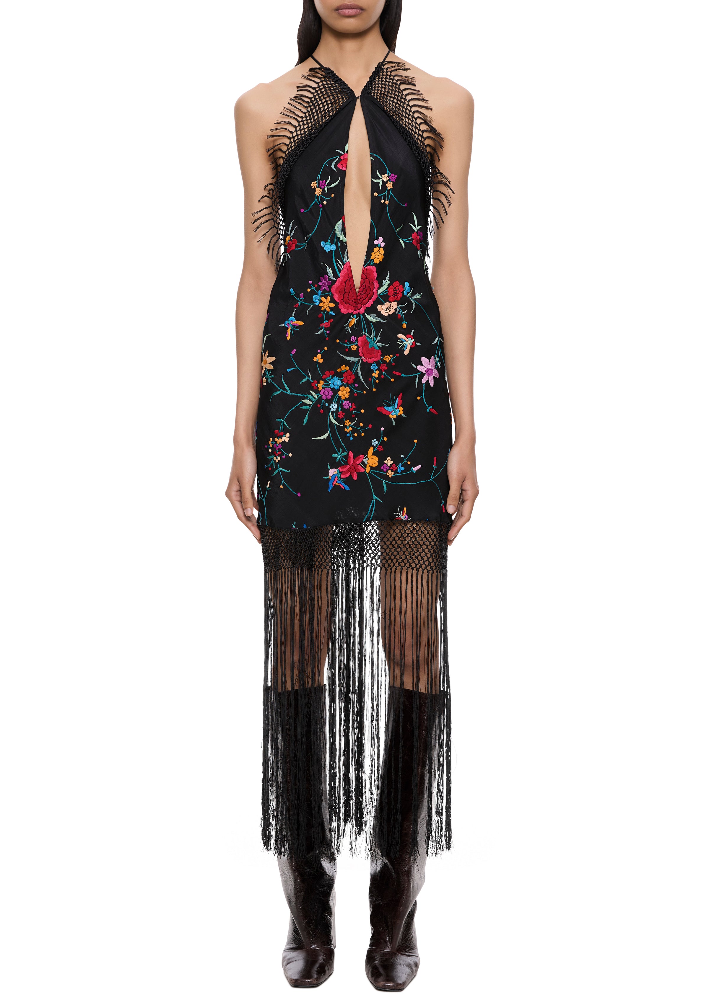 Viola Demi Couture Piano Shawl Halter Fringed Mini Dress