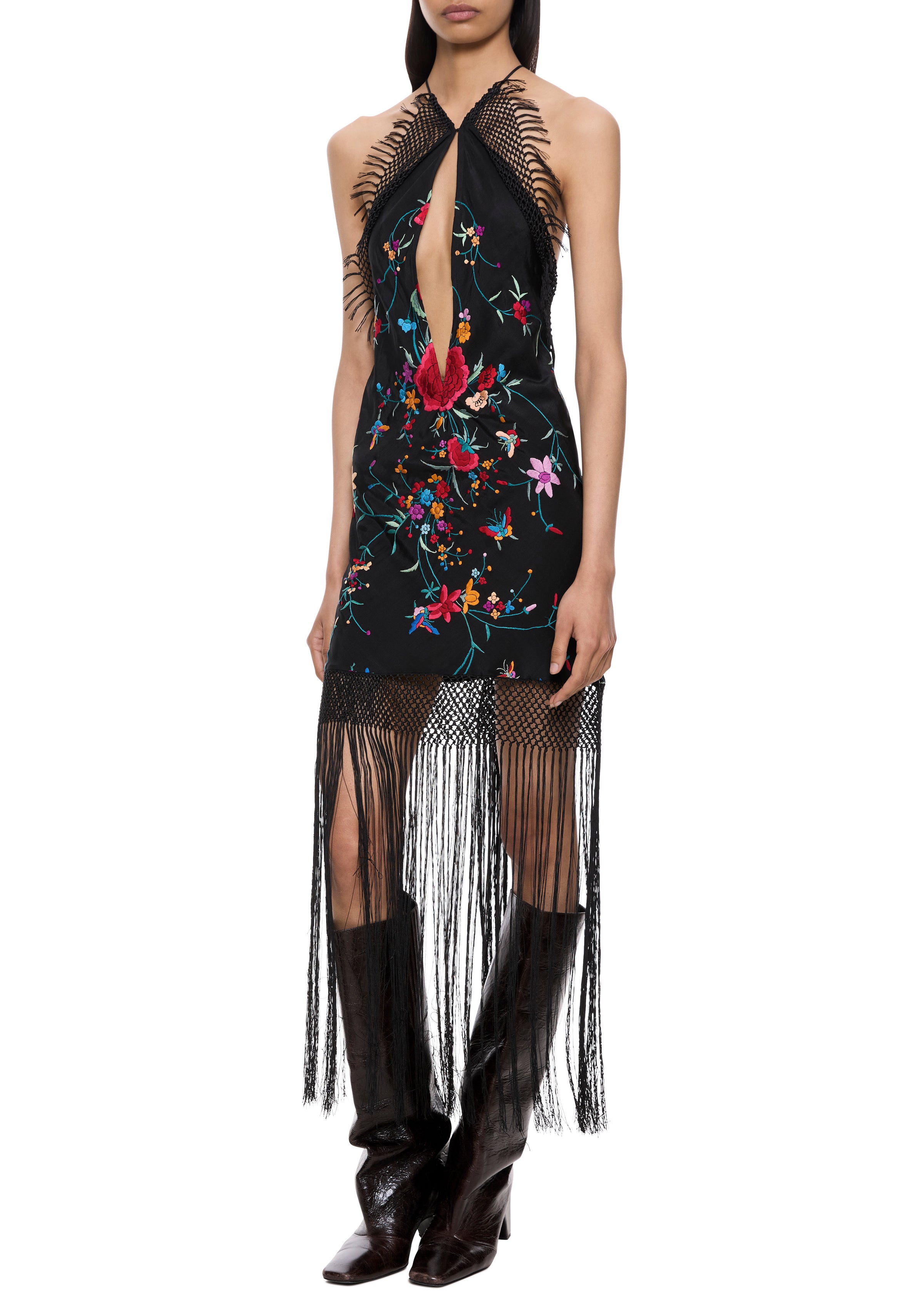 Viola Demi Couture Piano Shawl Halter Fringed Mini Dress
