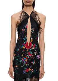 Viola Demi Couture Piano Shawl Halter Fringed Mini Dress