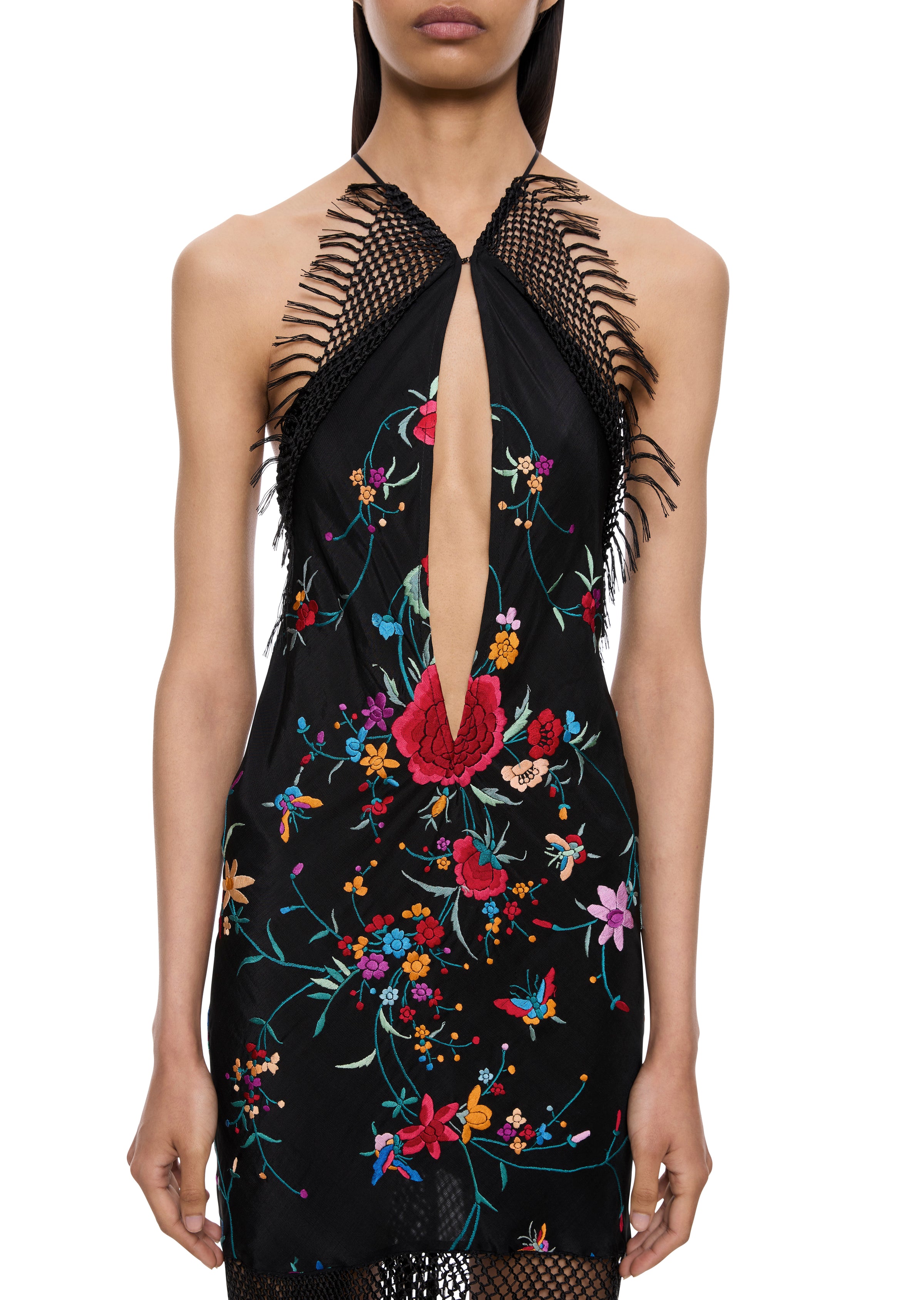 Viola Demi Couture Piano Shawl Halter Fringed Mini Dress