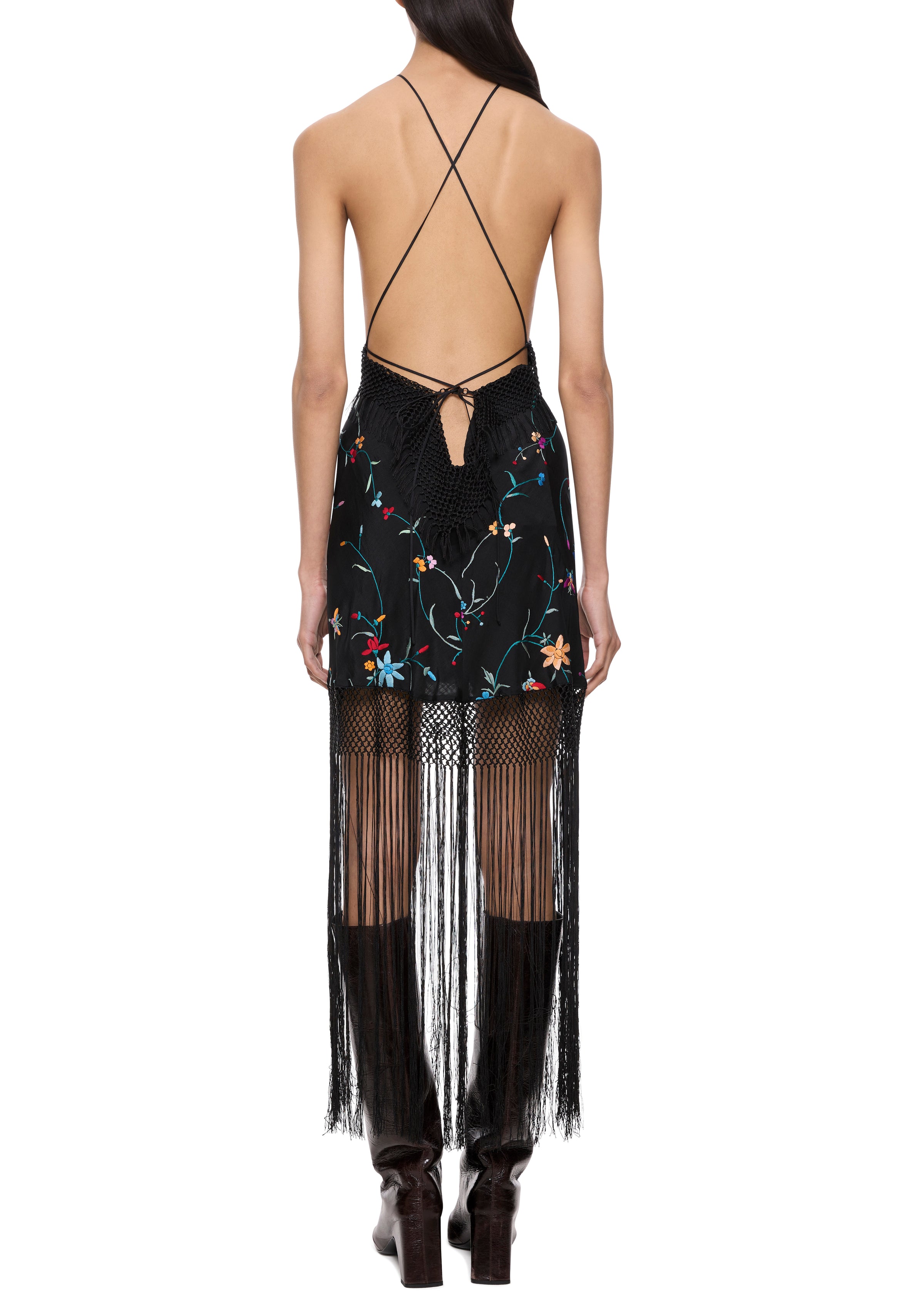 Viola Demi Couture Piano Shawl Halter Fringed Mini Dress