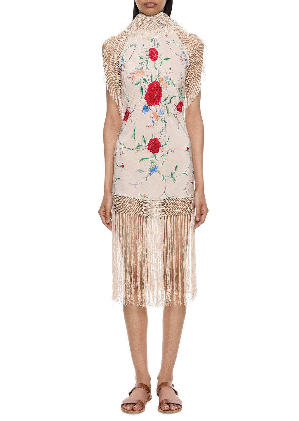 Ortensia Demi Couture Piano Shawl Halter Fringed Mini Dress