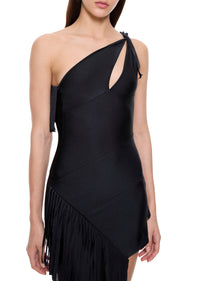 Asymmetric Fringed Mini Dress