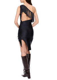 Asymmetric Fringed Mini Dress