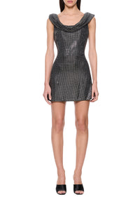 Crystal Draped Mini Dress - Black