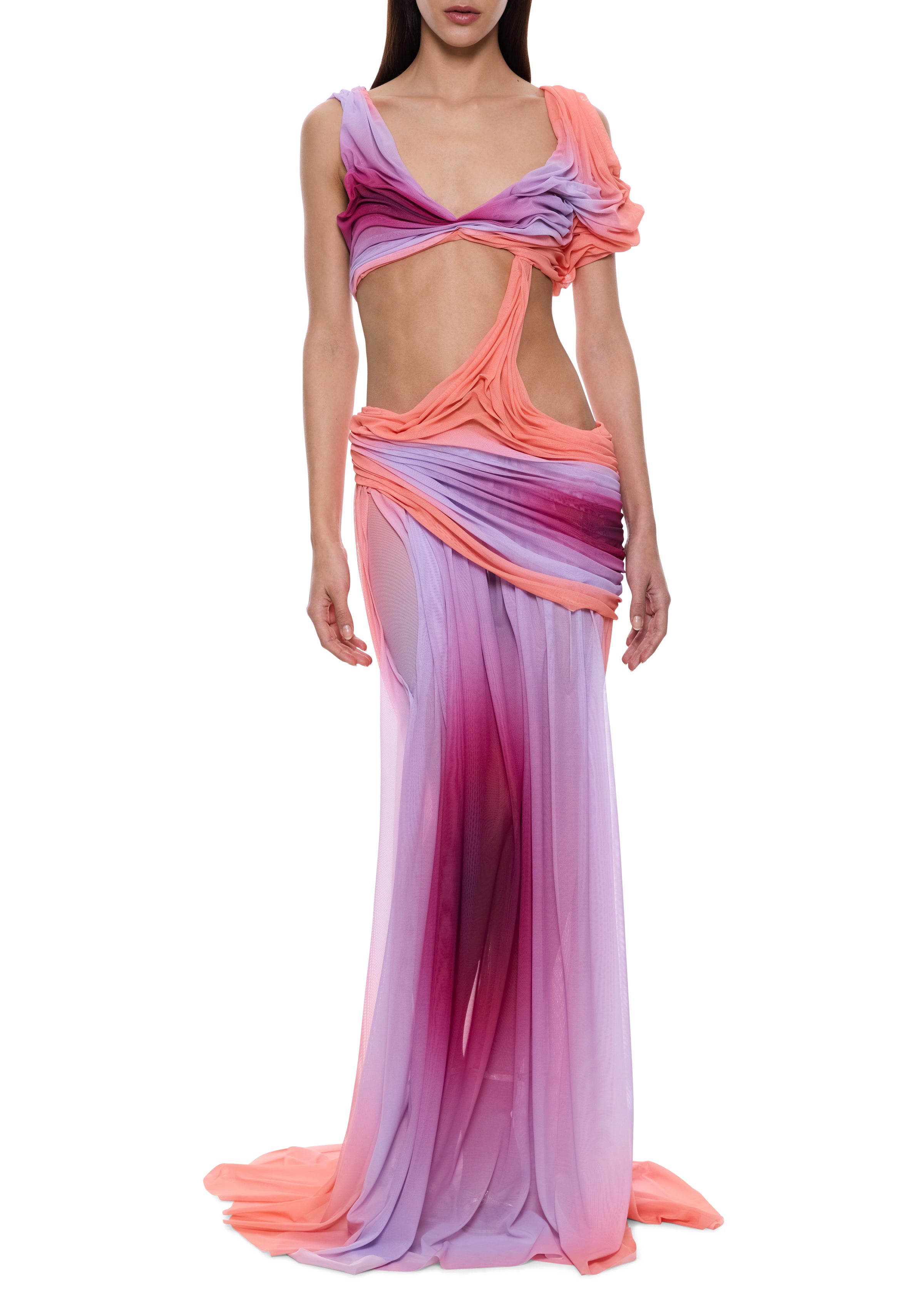 Long Wetlook Sunset Gradient Dress