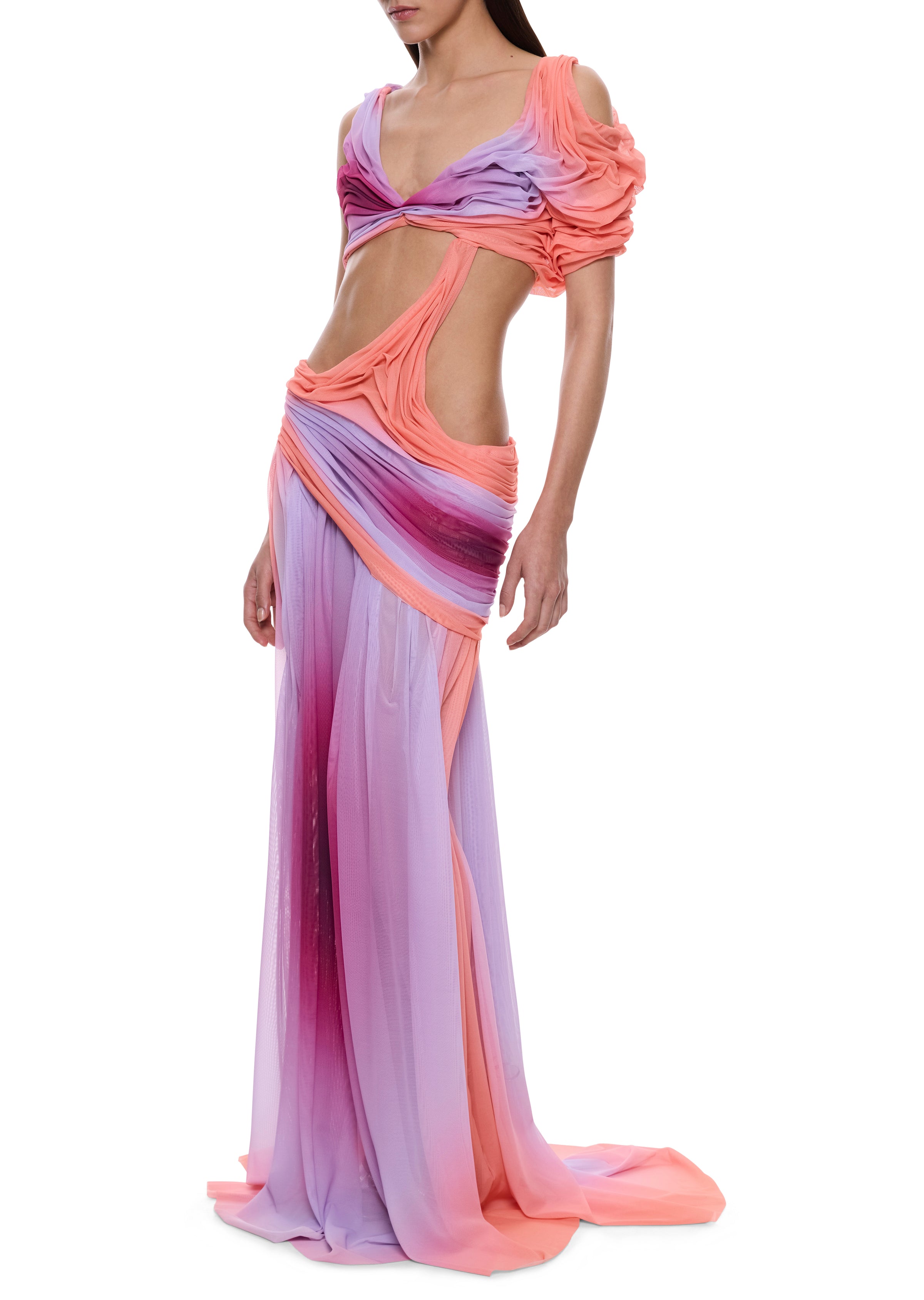 Long Wetlook Sunset Gradient Dress