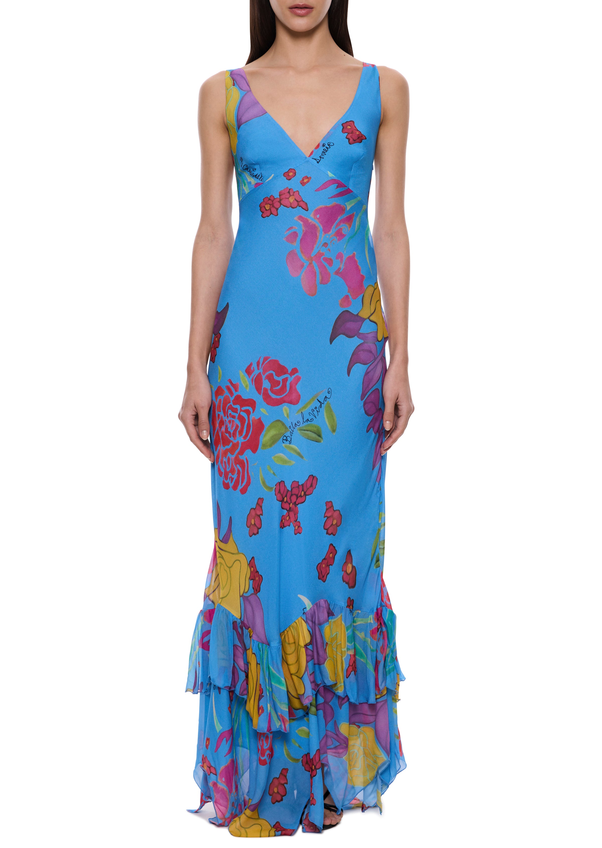 Cielo Printed Long Blue Dress