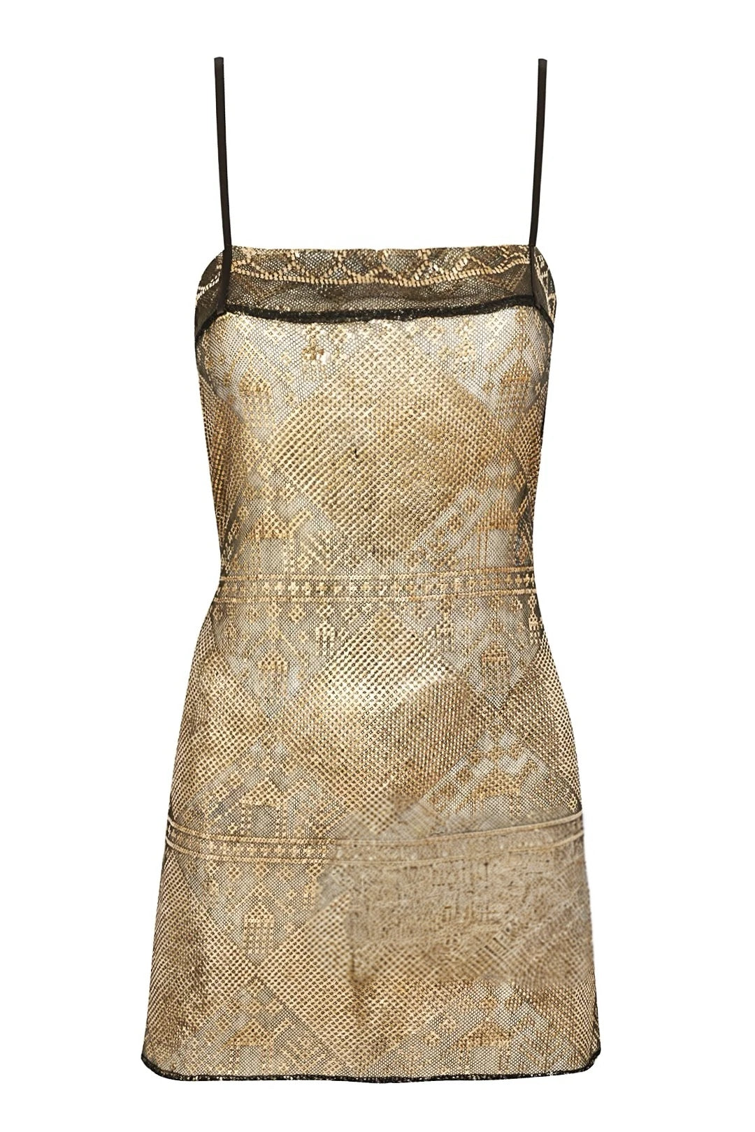 1920's Egyptian Black & Gold Square Neck Mini Dress