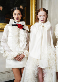 Feather Trimmed Cape with Silk Mini Underdress