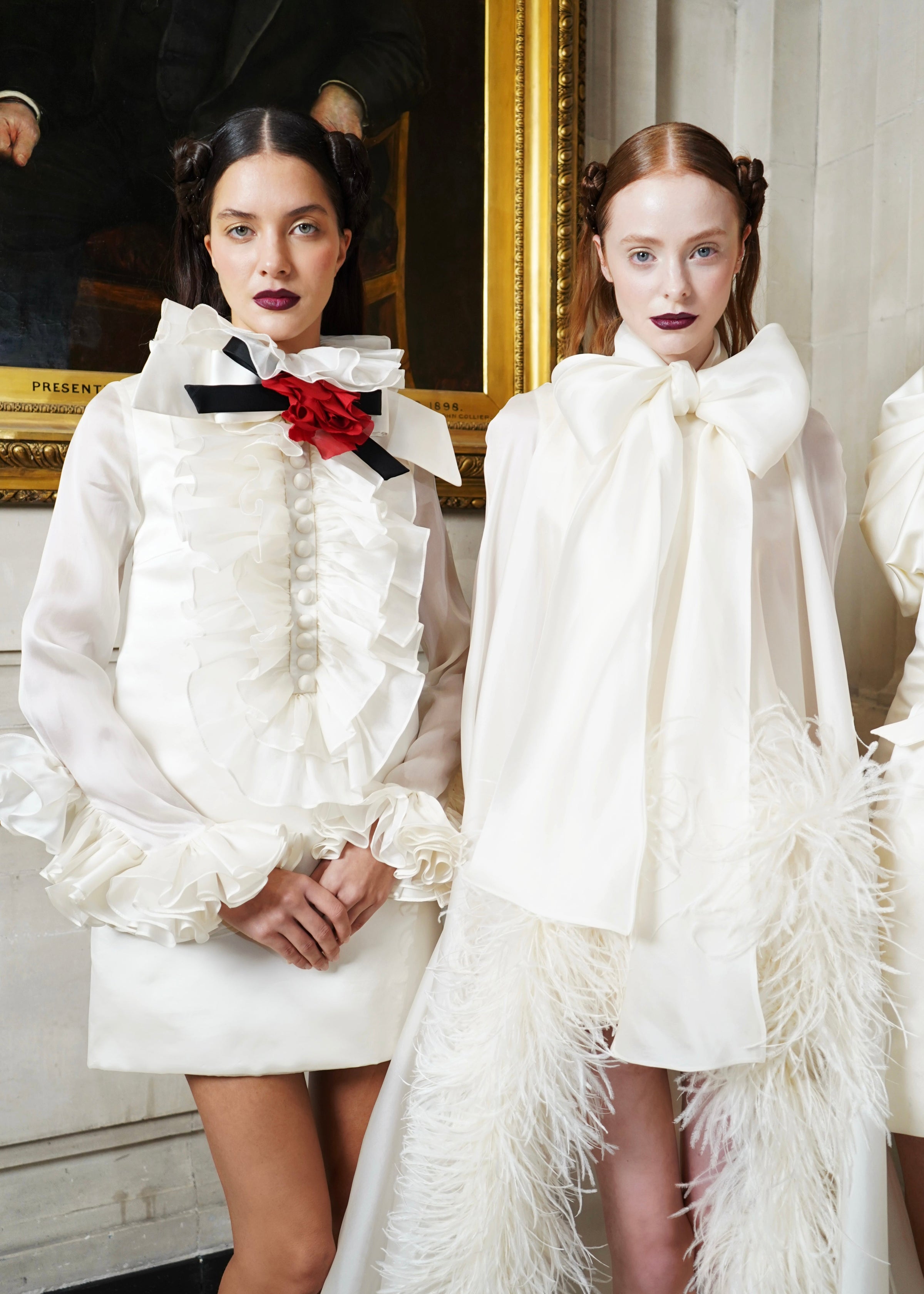 Feather Trimmed Cape with Silk Mini Underdress