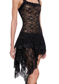 Lace Trimmed Dress - Black