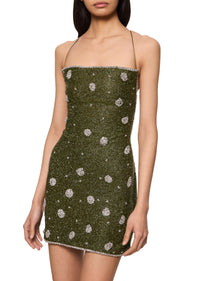 Green Mini Backless Dress with Crystals