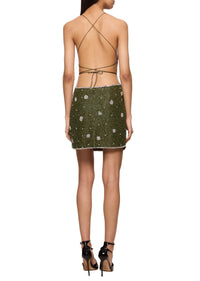 Green Mini Backless Dress with Crystals