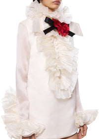 Rose Ruffle Neck Ivory Mini Dress