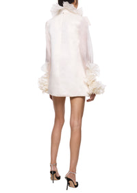 Rose Ruffle Neck Ivory Mini Dress