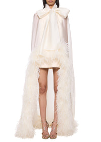 Feather Trimmed Cape with Silk Mini Underdress