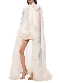 Feather Trimmed Cape with Silk Mini Underdress