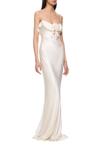 Esperanza Long Dress in Ivory Silk Satin