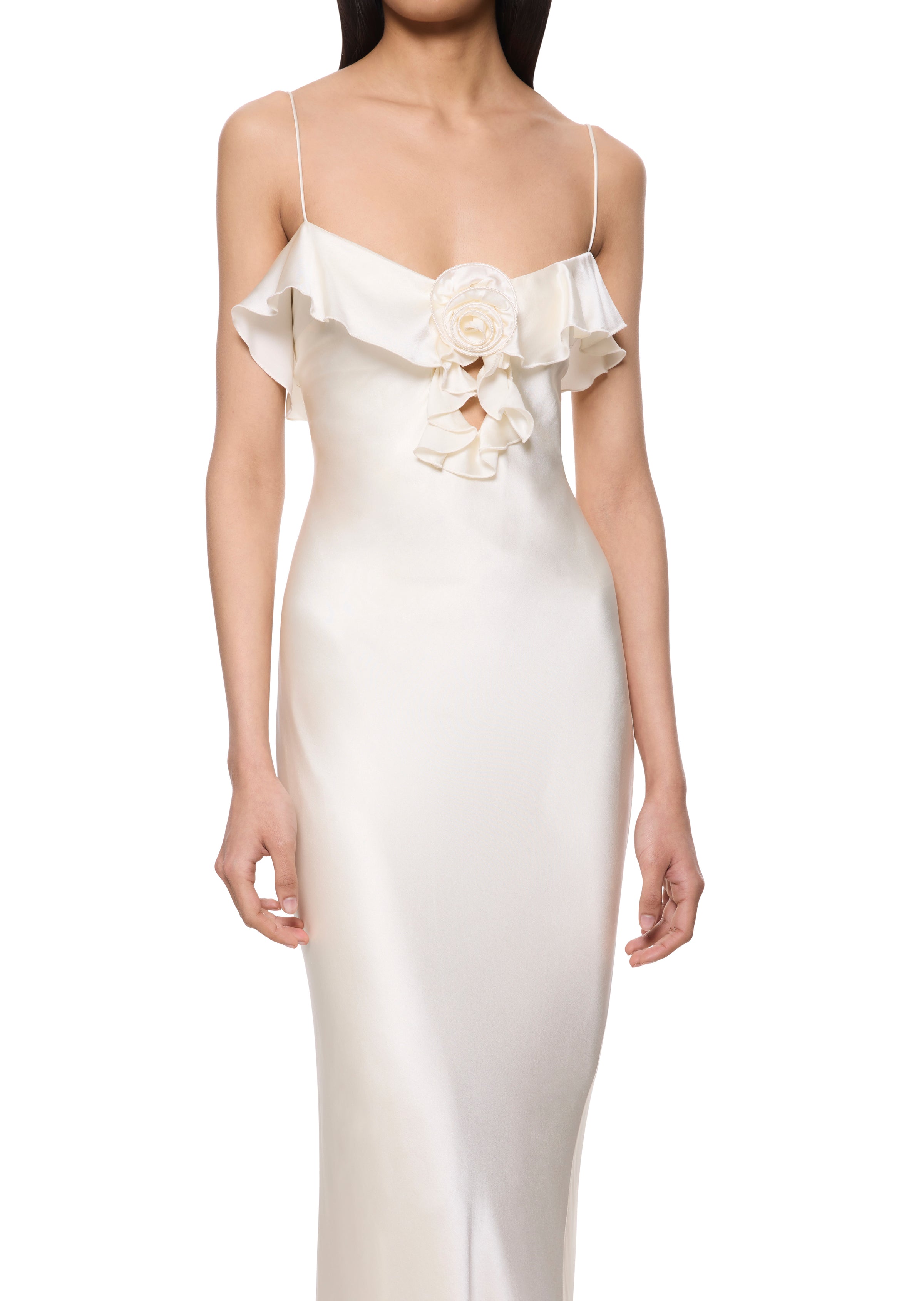 Esperanza Long Dress in Ivory Silk Satin