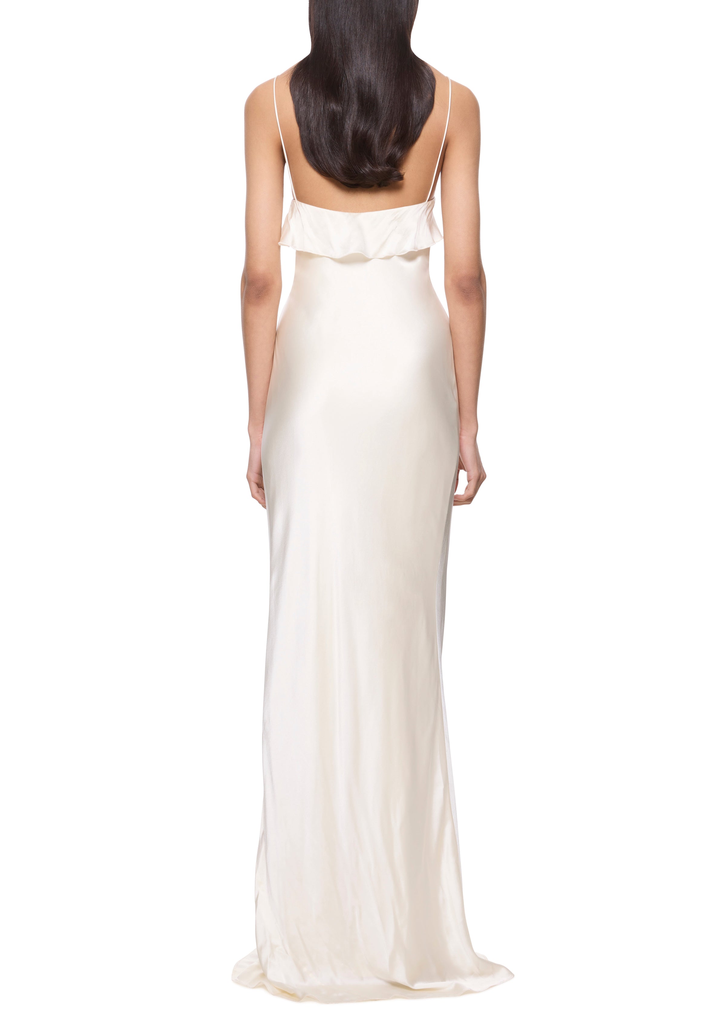 Esperanza Long Dress in Ivory Silk Satin