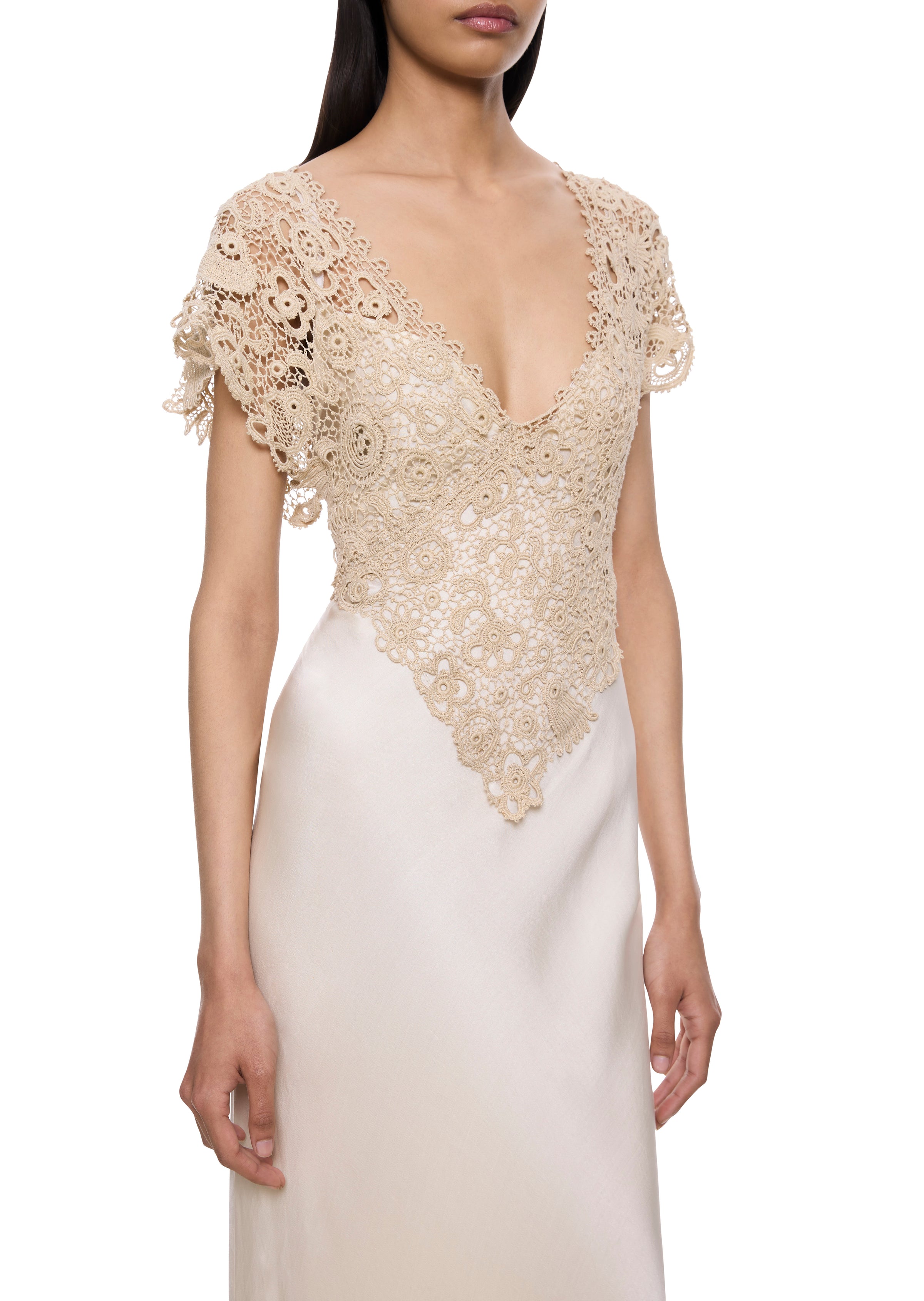 1940s Cream Silk and Crochet Gown