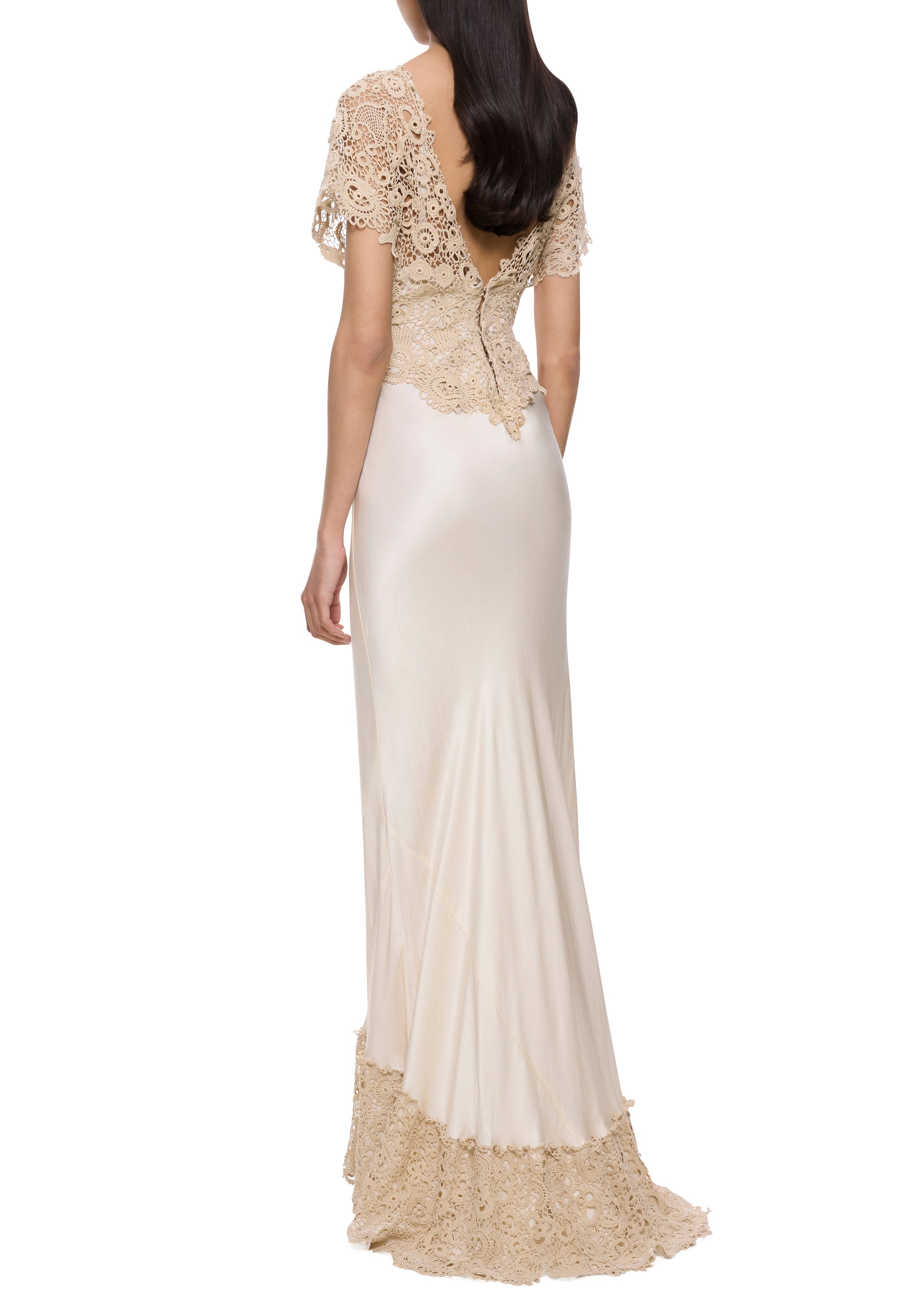1940s Cream Silk and Crochet Gown