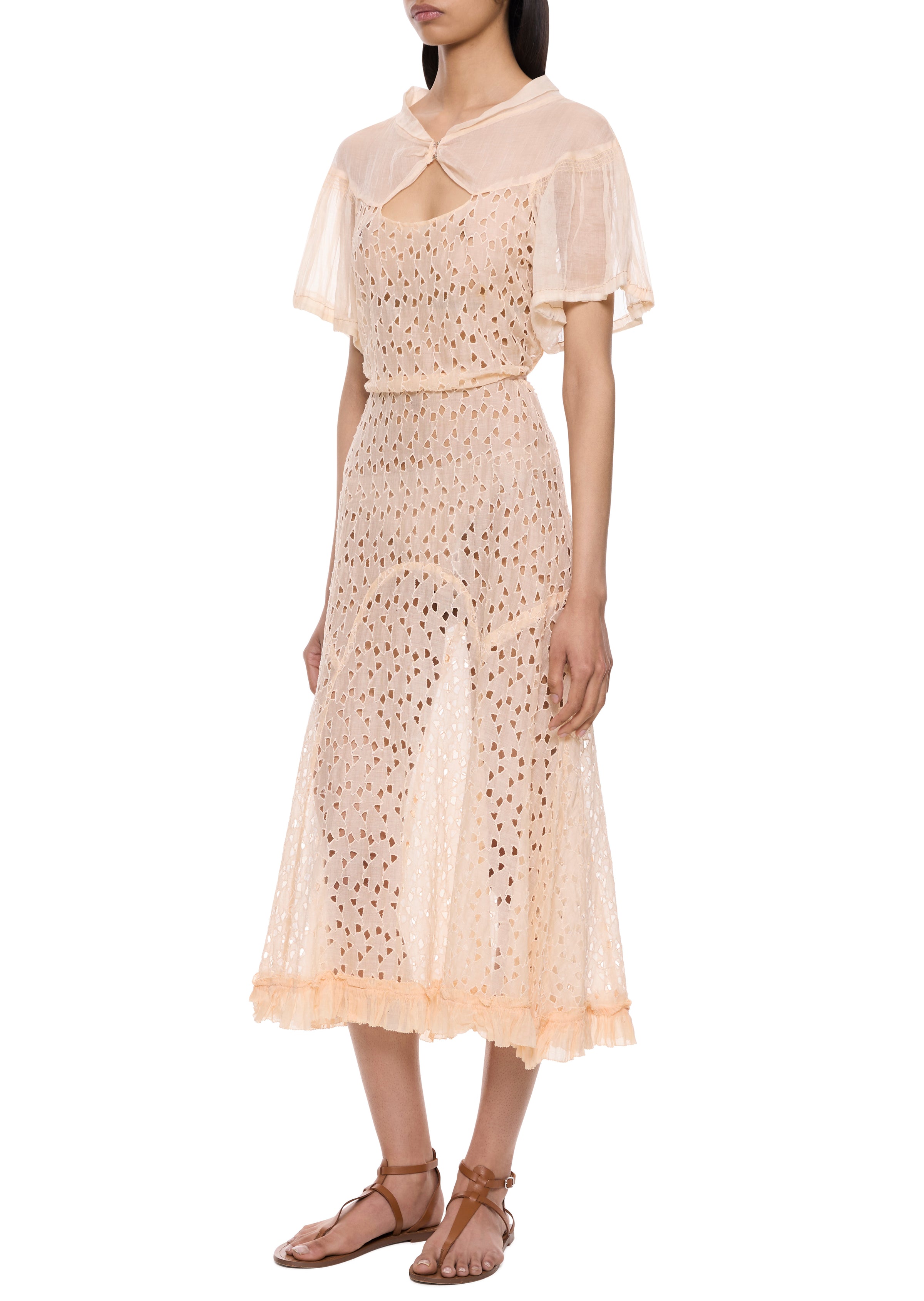 1930s Peach Chiffon Midi Dress