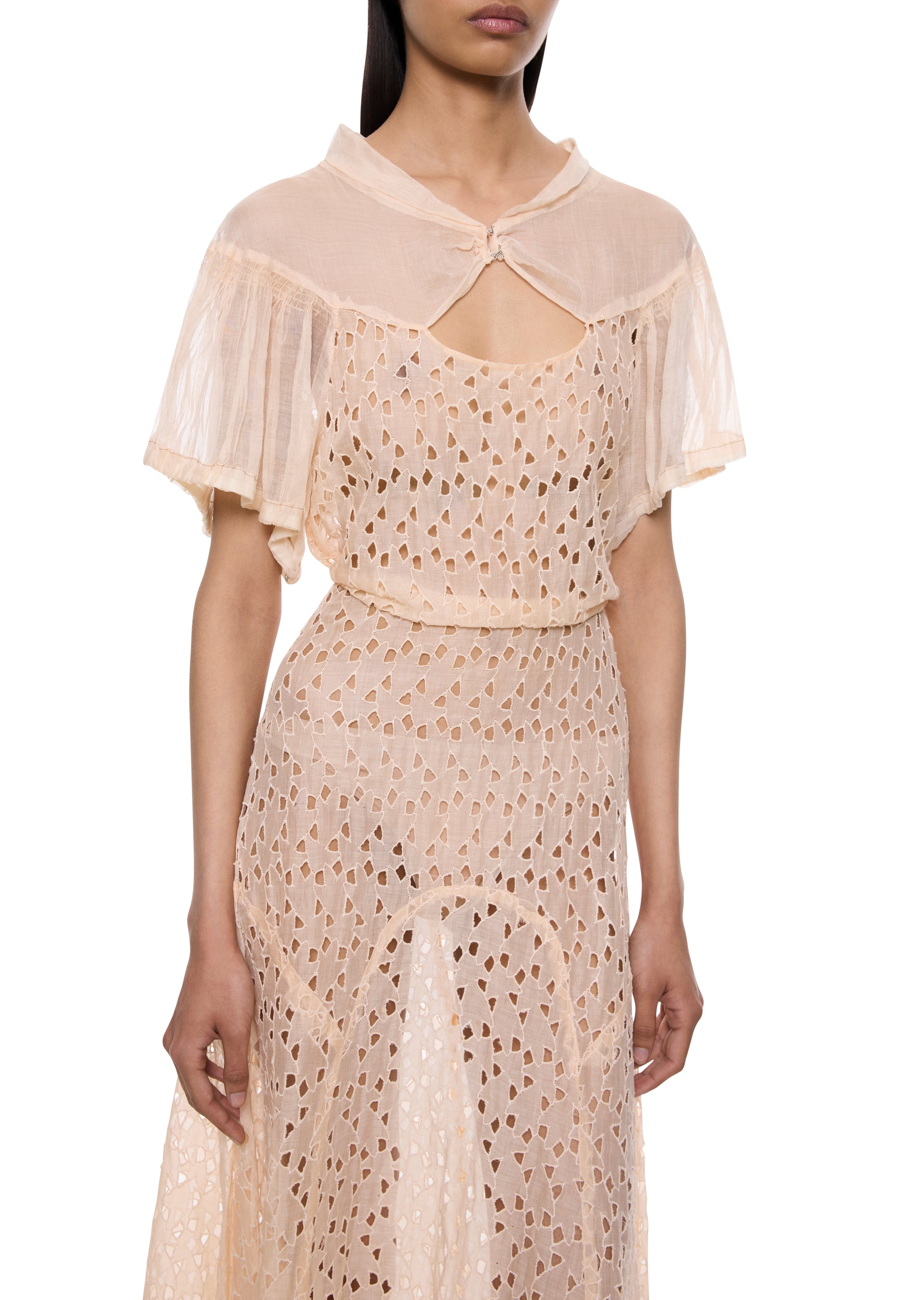 1930s Peach Chiffon Midi Dress