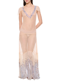 1920s Dusty Pink & Lilac Gown with Floral Detailing