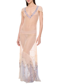 1920s Dusty Pink & Lilac Gown with Floral Detailing