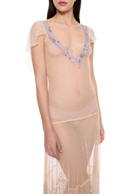 1920s Dusty Pink & Lilac Gown with Floral Detailing