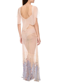 1920s Dusty Pink & Lilac Gown with Floral Detailing