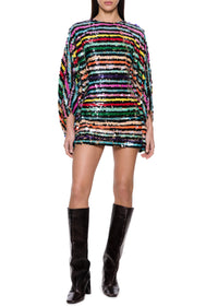 Rainbow Stripe Sequin Mini Dress